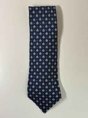 Hermes Navy Blue Hippo Print Silk Tie